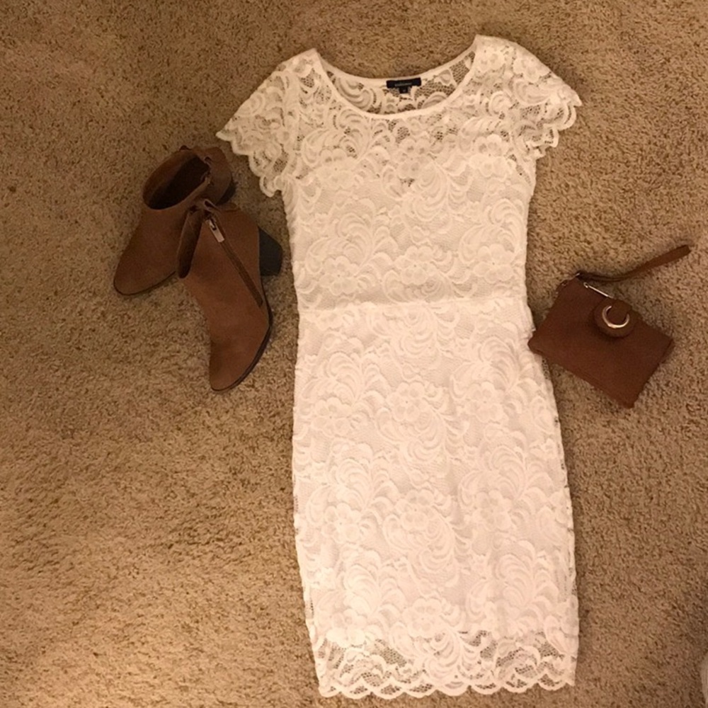 White Lace Short Sleeve Dress